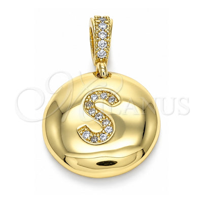 Oro Laminado Fancy Pendant, Gold Filled Style Initials Design, with White Cubic Zirconia, Polished, Golden Finish, 05.341.0019