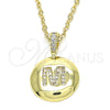 Oro Laminado Fancy Pendant, Gold Filled Style Initials Design, with White Cubic Zirconia, Polished, Golden Finish, 05.341.0020