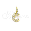 Oro Laminado Fancy Pendant, Gold Filled Style Initials Design, with White Cubic Zirconia, Polished, Golden Finish, 05.341.0023