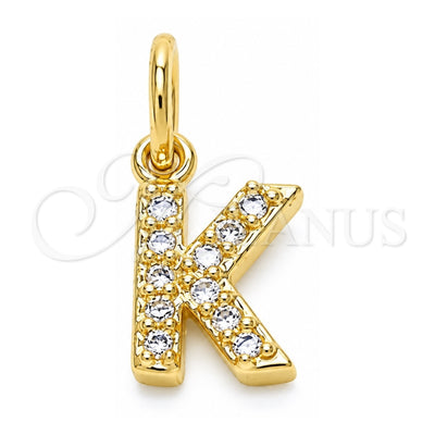 Oro Laminado Fancy Pendant, Gold Filled Style Initials Design, with White Cubic Zirconia, Polished, Golden Finish, 05.341.0031