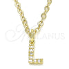Oro Laminado Fancy Pendant, Gold Filled Style Initials Design, with White Cubic Zirconia, Polished, Golden Finish, 05.341.0032