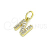 Oro Laminado Fancy Pendant, Gold Filled Style Initials Design, with White Cubic Zirconia, Polished, Golden Finish, 05.341.0033