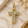 Oro Laminado Fancy Pendant, Gold Filled Style Initials Design, with White Cubic Zirconia, Polished, Golden Finish, 05.341.0037
