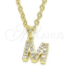 Oro Laminado Fancy Pendant, Gold Filled Style Initials and Mom Design, with White Cubic Zirconia, Polished, Golden Finish, 05.341.0039