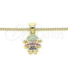 Oro Laminado Pendant Necklace, Gold Filled Style Little Girl Design, with Multicolor Cubic Zirconia, Polished, Golden Finish, 04.341.0016.20 (02 MM Thickness, 20 Inches Length)