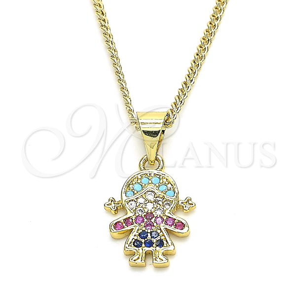 Gold Filled Necklace — Pendant Necklace Little Girl Design with Multicolor Cubic — main product view — SKU 131825 | Oro Laminado collar — Pendant Necklace Little Girl diseño with Multicolor Cubic — SKU 131825