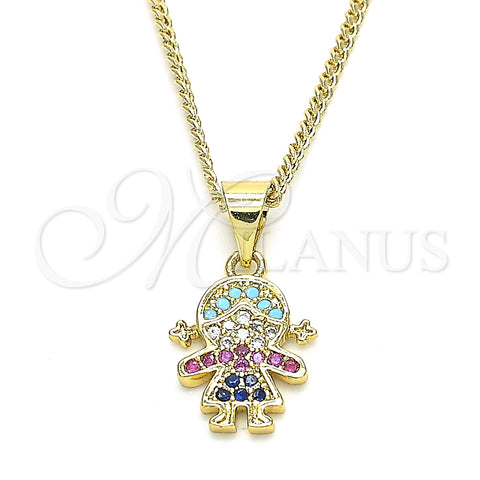 Oro Laminado Pendant Necklace, Gold Filled Style Little Girl Design, with Multicolor Cubic Zirconia, Polished, Golden Finish, 04.341.0016.20 (02 MM Thickness, 20 Inches Length)