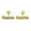 Oro Laminado Stud Earring, Gold Filled Style Mom Design, with White Cubic Zirconia, Polished, Golden Finish, 02.341.0025