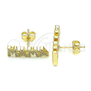 Oro Laminado Stud Earring, Gold Filled Style Mom Design, with White Cubic Zirconia, Polished, Golden Finish, 02.341.0025