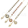 Oro Laminado Bracelet Rosary, Gold Filled Style Guadalupe and Cross Design, with White Crystal, Polished, Golden Finish, 03.253.0049.08