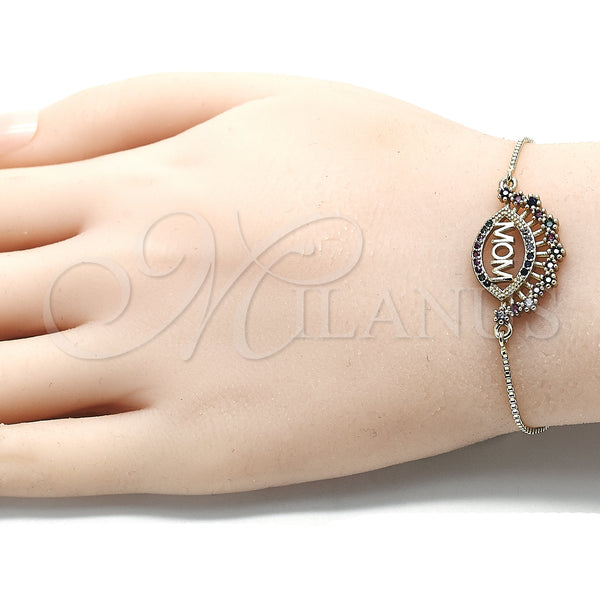 Gold Filled Bracelet — Adjustable Bolo Bracelet Mom Design with Multicolor Cubic — alternate product view — SKU 131841 | Oro Laminado brazalete — Adjustable Bolo Bracelet Mom diseño with Multicolor Cubic — SKU 131841