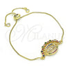Oro Laminado Adjustable Bolo Bracelet, Gold Filled Style Mom Design, with Multicolor Cubic Zirconia, Polished, Golden Finish, 03.368.0002.10 (01 MM Thickness, 10 Inches Length)