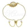 Oro Laminado Adjustable Bolo Bracelet, Gold Filled Style Mom Design, with Multicolor Cubic Zirconia, Polished, Golden Finish, 03.368.0002.10 (01 MM Thickness, 10 Inches Length)
