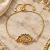 Oro Laminado Adjustable Bolo Bracelet, Gold Filled Style Mom Design, with Multicolor Cubic Zirconia, Polished, Golden Finish, 03.368.0002.10 (01 MM Thickness, 10 Inches Length)