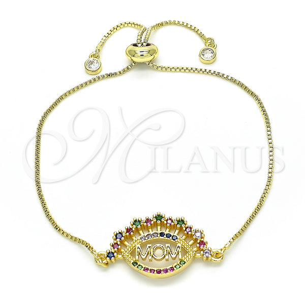 Gold Filled Bracelet — Adjustable Bolo Bracelet Mom Design with Multicolor Cubic — main product view — SKU 131841 | Oro Laminado brazalete — Adjustable Bolo Bracelet Mom diseño with Multicolor Cubic — SKU 131841