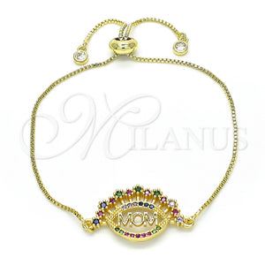 Gold Filled Bracelet — Adjustable Bolo Bracelet Mom Design with Multicolor Cubic — main product view — SKU 131841 | Oro Laminado brazalete — Adjustable Bolo Bracelet Mom diseño with Multicolor Cubic — SKU 131841
