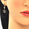 Oro Laminado Earring and Pendant Adult Set, Gold Filled Style Heart and Little Girl Design, with Garnet Cubic Zirconia, Polished, Golden Finish, 10.156.0221.1