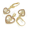 Oro Laminado Earring and Pendant Adult Set, Gold Filled Style Heart and Little Girl Design, with Garnet Cubic Zirconia, Polished, Golden Finish, 10.156.0221.1