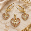 Oro Laminado Earring and Pendant Adult Set, Gold Filled Style Heart and Little Girl Design, with Garnet Cubic Zirconia, Polished, Golden Finish, 10.156.0221.1