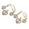 Oro Laminado Earring and Pendant Adult Set, Gold Filled Style Heart and Little Girl Design, with Garnet Cubic Zirconia, Polished, Golden Finish, 10.156.0221.1