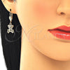 Oro Laminado Earring and Pendant Adult Set, Gold Filled Style Teddy Bear and Heart Design, with White Crystal, Polished, Golden Finish, 10.233.0041