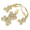 Oro Laminado Earring and Pendant Adult Set, Gold Filled Style Teddy Bear and Heart Design, with White Crystal, Polished, Golden Finish, 10.233.0041