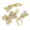 Oro Laminado Earring and Pendant Adult Set, Gold Filled Style Teddy Bear and Heart Design, with White Crystal, Polished, Golden Finish, 10.233.0041