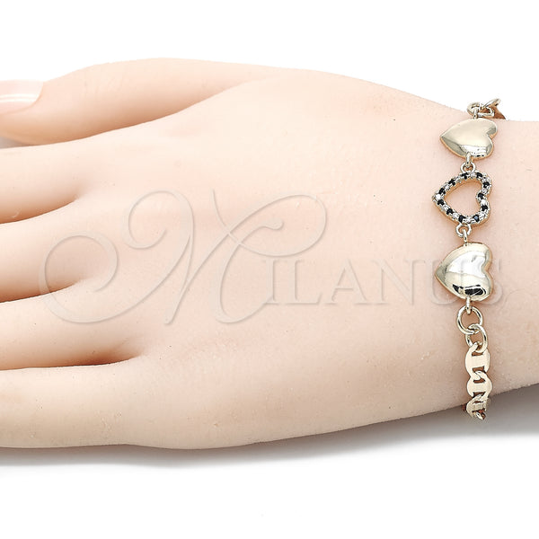 Gold Filled Bracelet — Fancy Bracelet Heart Design with Black and White — alternate product view — SKU 131855 | Oro Laminado brazalete — elegante Bracelet corazón diseño with negro and blanco — SKU 131855