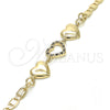Oro Laminado Fancy Bracelet, Gold Filled Style Heart Design, with Black and White Crystal, Polished, Golden Finish, 03.233.0023.08 (04 MM Thickness, 8 Inches Length)