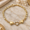 Oro Laminado Fancy Bracelet, Gold Filled Style Heart Design, with Black and White Crystal, Polished, Golden Finish, 03.233.0023.08 (04 MM Thickness, 8 Inches Length)