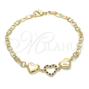 Gold Filled Bracelet — Fancy Bracelet Heart Design with Black and White — main product view — SKU 131855 | Oro Laminado brazalete — elegante Bracelet corazón diseño with negro and blanco — SKU 131855