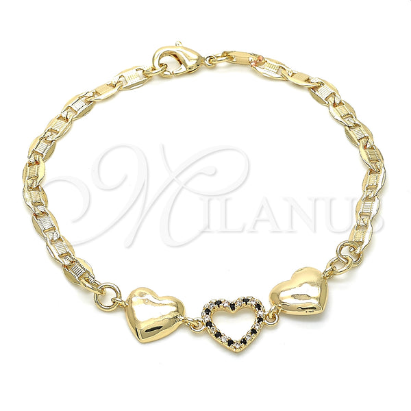 Gold Filled Bracelet — Fancy Bracelet Heart Design with Black and White — main product view — SKU 131855 | Oro Laminado brazalete — elegante Bracelet corazón diseño with negro and blanco — SKU 131855