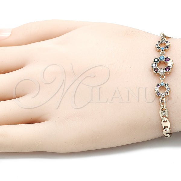 Gold Filled Bracelet — Fancy Bracelet Crown Design with Multicolor Cubic Zirconia — alternate product view — SKU 131859 | Oro Laminado brazalete — elegante Bracelet Crown diseño with Multicolor Cubic Zirconia — SKU 131859