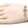 Oro Laminado Fancy Bracelet, Gold Filled Style Crown Design, with Multicolor Cubic Zirconia, Polished, Golden Finish, 03.233.0027.08 (04 MM Thickness, 8 Inches Length)