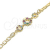Oro Laminado Fancy Bracelet, Gold Filled Style Crown Design, with Multicolor Cubic Zirconia, Polished, Golden Finish, 03.233.0027.08 (04 MM Thickness, 8 Inches Length)