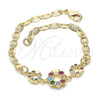 Oro Laminado Fancy Bracelet, Gold Filled Style Crown Design, with Multicolor Cubic Zirconia, Polished, Golden Finish, 03.233.0027.08 (04 MM Thickness, 8 Inches Length)