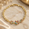 Oro Laminado Fancy Bracelet, Gold Filled Style Crown Design, with Multicolor Cubic Zirconia, Polished, Golden Finish, 03.233.0027.08 (04 MM Thickness, 8 Inches Length)