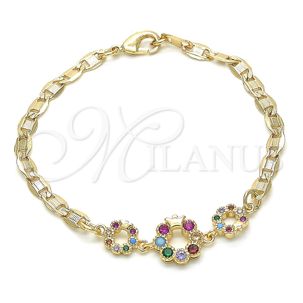 Gold Filled Bracelet — Fancy Bracelet Crown Design with Multicolor Cubic Zirconia — main product view — SKU 131859 | Oro Laminado brazalete — elegante Bracelet Crown diseño with Multicolor Cubic Zirconia — SKU 131859