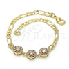 Oro Laminado Fancy Bracelet, Gold Filled Style with Ruby and White Cubic Zirconia, Polished, Golden Finish, 03.233.0029.08 (04 MM Thickness, 8 Inches Length)