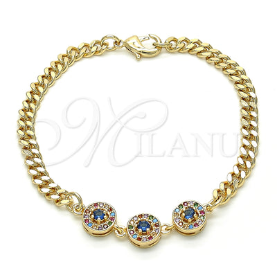 Oro Laminado Fancy Bracelet, Gold Filled Style with Multicolor Cubic Zirconia, Polished, Golden Finish, 03.233.0030.08 (05 MM Thickness, 8 Inches Length)