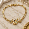 Oro Laminado Fancy Bracelet, Gold Filled Style Heart Design, with Black and White Cubic Zirconia, Polished, Golden Finish, 03.233.0033.08 (04 MM Thickness, 8 Inches Length)
