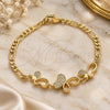Oro Laminado Fancy Bracelet, Gold Filled Style Butterfly Design, with White Cubic Zirconia, Polished, Golden Finish, 03.233.0037.08 (04 MM Thickness, 8 Inches Length)