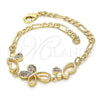 Oro Laminado Fancy Bracelet, Gold Filled Style Butterfly Design, with Multicolor Cubic Zirconia, Polished, Golden Finish, 03.233.0039.08 (04 MM Thickness, 8 Inches Length)