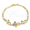 Oro Laminado Fancy Bracelet, Gold Filled Style Butterfly Design, with Multicolor Cubic Zirconia, Polished, Golden Finish, 03.233.0039.08 (04 MM Thickness, 8 Inches Length)