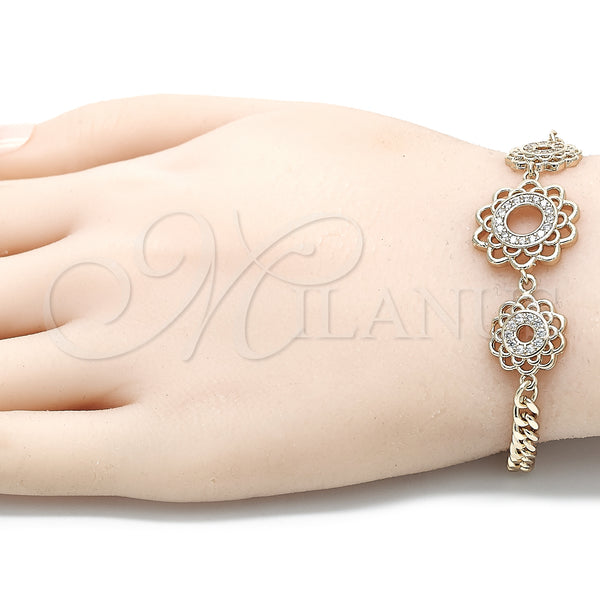 Gold Filled Bracelet — Fancy Bracelet Flower Design with White Cubic Zirconia — alternate product view — SKU 131876 | Oro Laminado brazalete — elegante Bracelet flor diseño with blanco Cubic Zirconia — SKU 131876