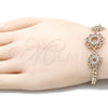 Oro Laminado Fancy Bracelet, Gold Filled Style Flower Design, with White Cubic Zirconia, Polished, Golden Finish, 03.233.0044.08 (05 MM Thickness, 8 Inches Length)