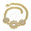 Oro Laminado Fancy Bracelet, Gold Filled Style Flower Design, with White Cubic Zirconia, Polished, Golden Finish, 03.233.0044.08 (05 MM Thickness, 8 Inches Length)