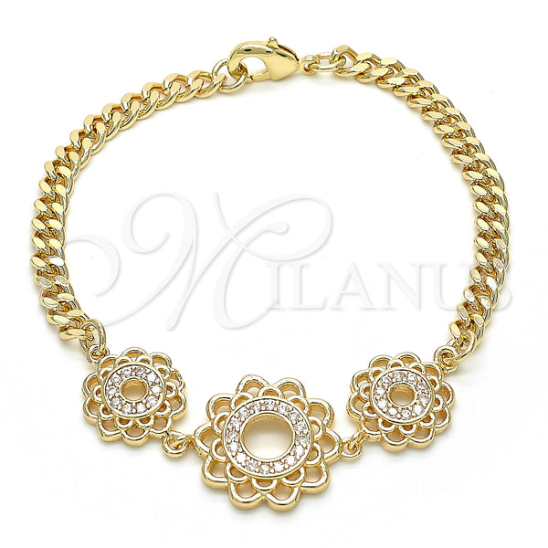 Gold Filled Bracelet — Fancy Bracelet Flower Design with White Cubic Zirconia — main product view — SKU 131876 | Oro Laminado brazalete — elegante Bracelet flor diseño with blanco Cubic Zirconia — SKU 131876