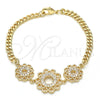 Oro Laminado Fancy Bracelet, Gold Filled Style Flower Design, with White Cubic Zirconia, Polished, Golden Finish, 03.233.0044.08 (05 MM Thickness, 8 Inches Length)