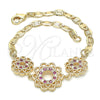 Oro Laminado Fancy Bracelet, Gold Filled Style Flower Design, with Ruby and White Cubic Zirconia, Polished, Golden Finish, 03.233.0045.08 (04 MM Thickness, 8 Inches Length)